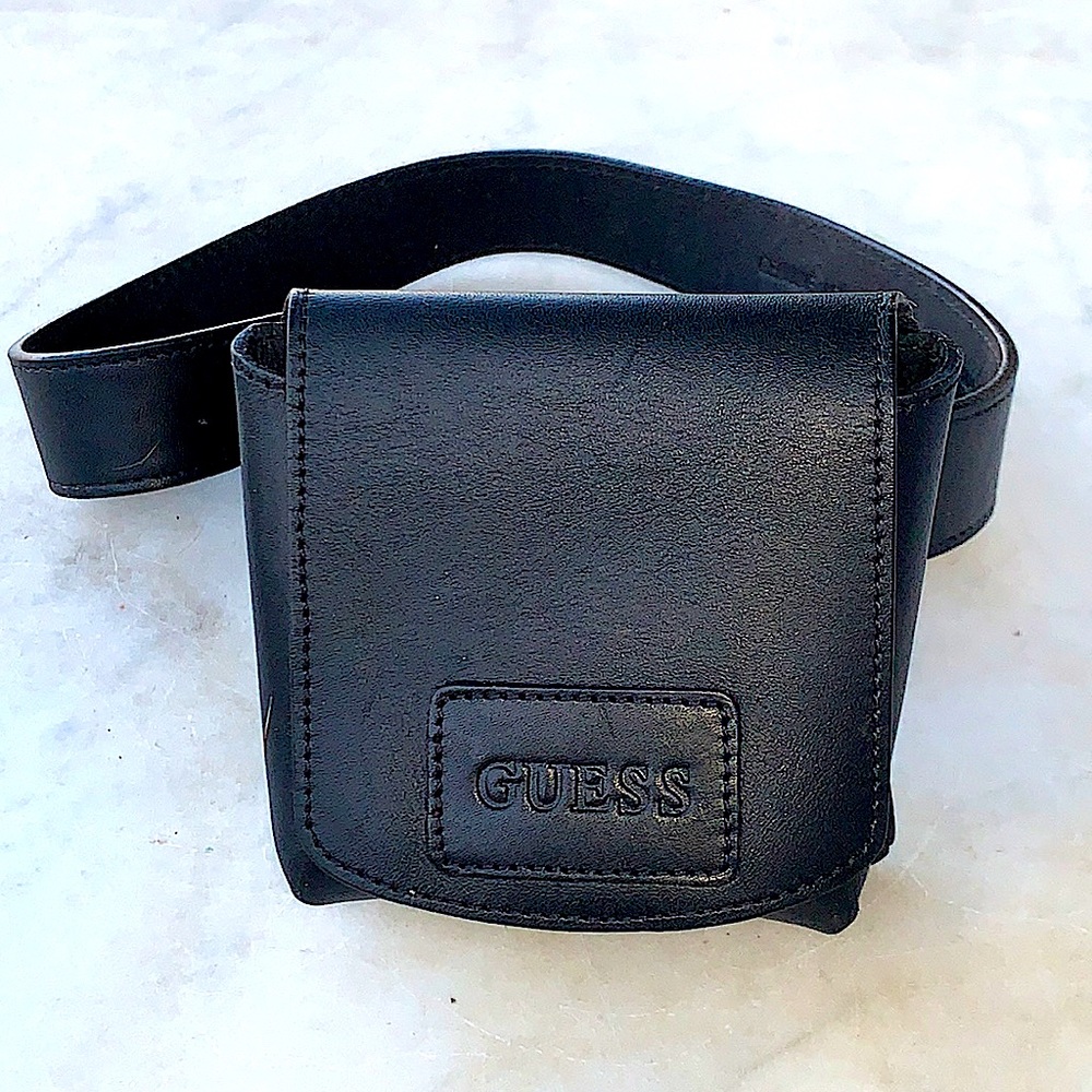 GUESS BELT POUCH BLACK GENUINE LEATHER SMALL